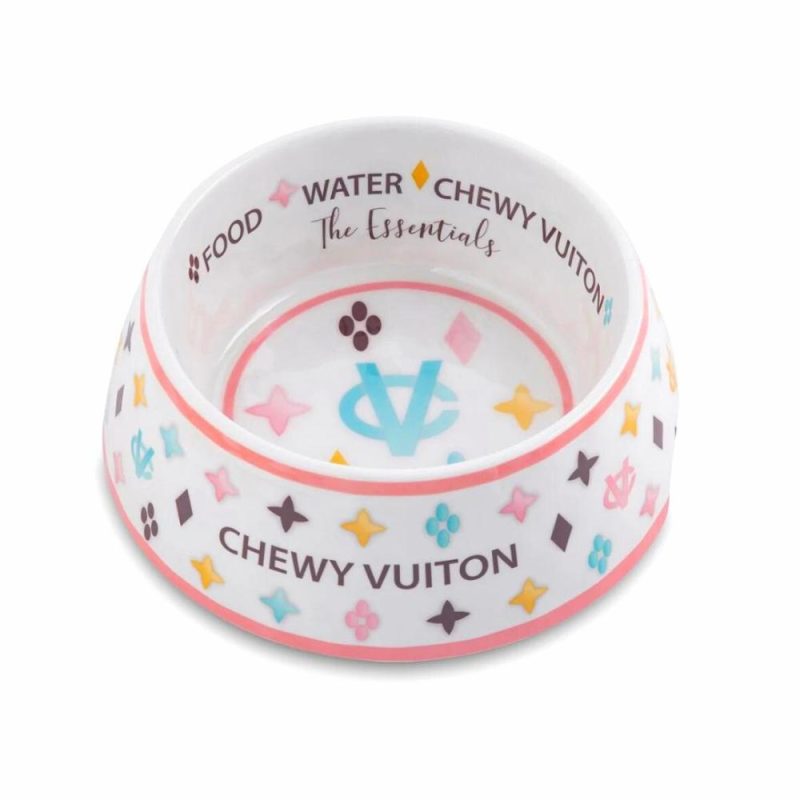 Bowls | White Chewy Vuiton Dog Bowl – 3 Sizes