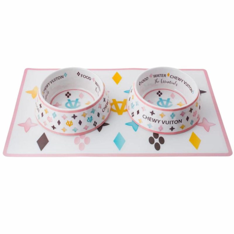 Bowls | White Chewy Vuiton Pet Placemat