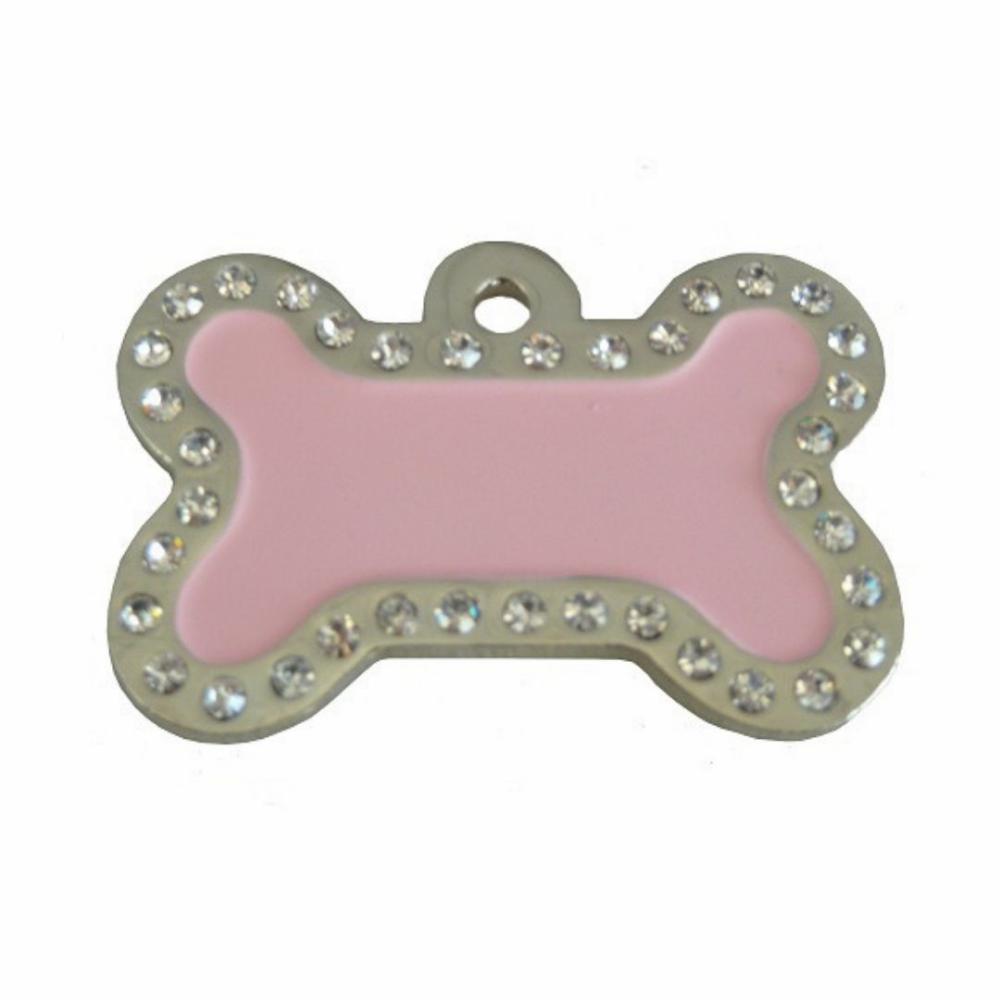 ID Tags & Charms | Crystal Bone ID Tag – Pink & Silver