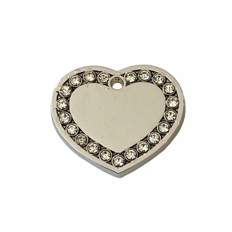 ID Tags & Charms | Crystal Heart Cat ID Tag – Silver