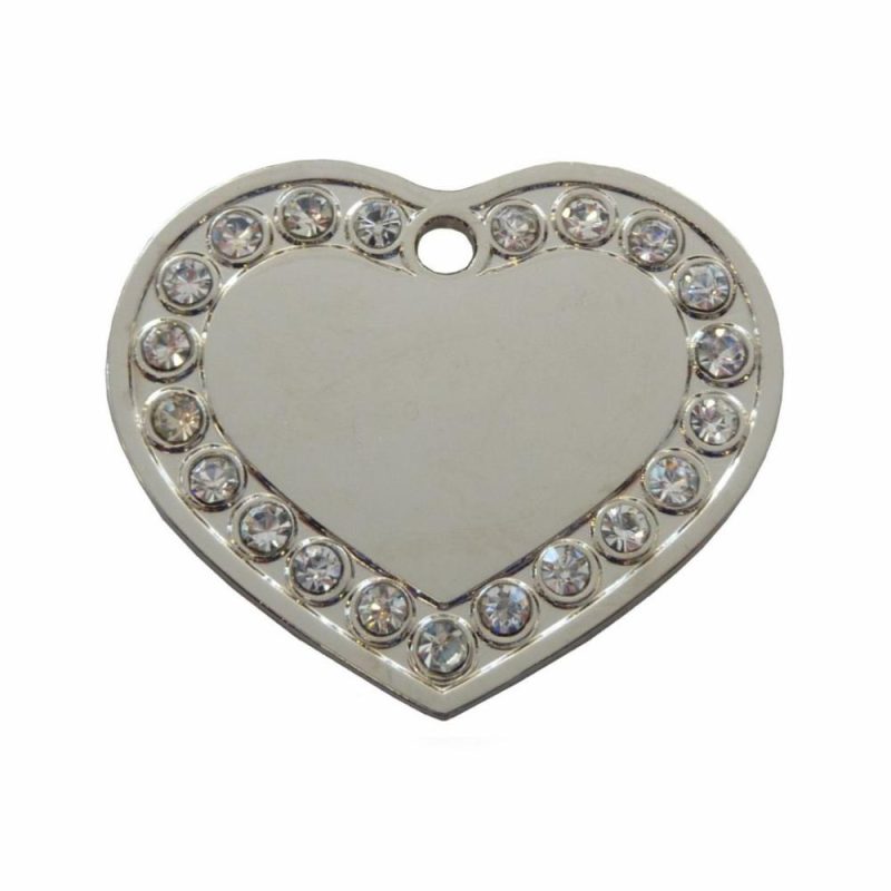 ID Tags & Charms | Crystal Heart Dog ID Tag – Silver