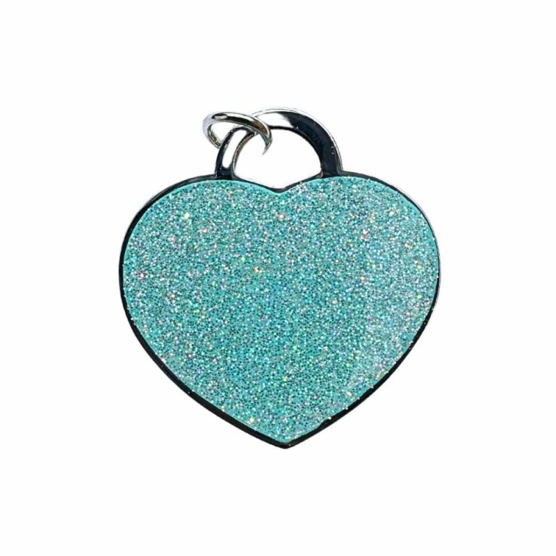 ID Tags & Charms | Crystal Luxe Heart Dog ID Tag – Silver/Aqua