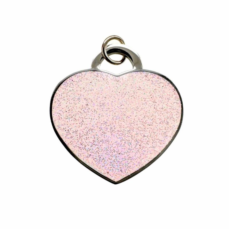 ID Tags & Charms | Crystal Luxe Heart Dog ID Tag – Silver/Rose pink