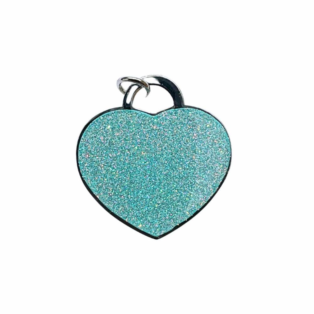 ID Tags & Charms | Crystal Luxe Heart Puppy ID Tag – Silver/Aqua