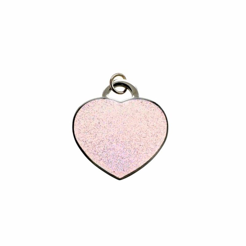 ID Tags & Charms | Crystal Luxe Heart Puppy ID Tag – Silver/Pink