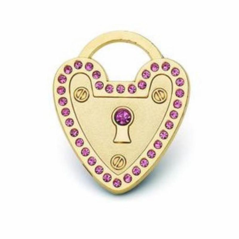 ID Tags & Charms | Crystal Padlock Heart ID Tag – Gold & Amethyst