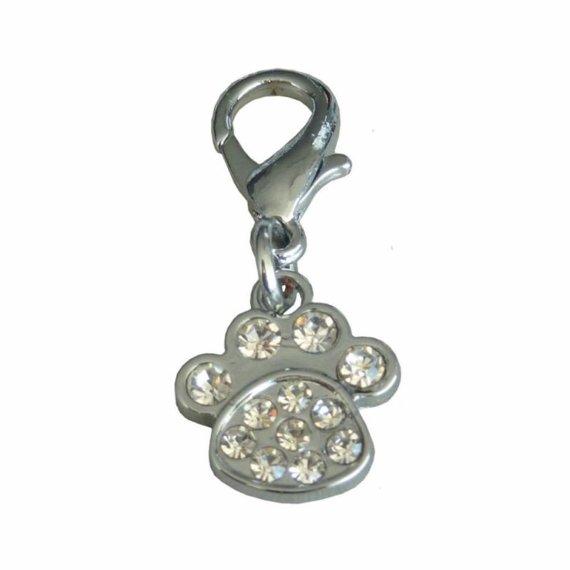 ID Tags & Charms | Crystal Paw Collar Charm – Silver