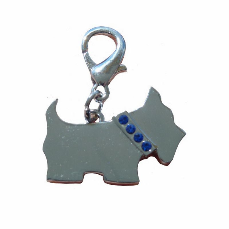 ID Tags & Charms | Scotty Dog Collar Charm – Silver/ Blue Crystals