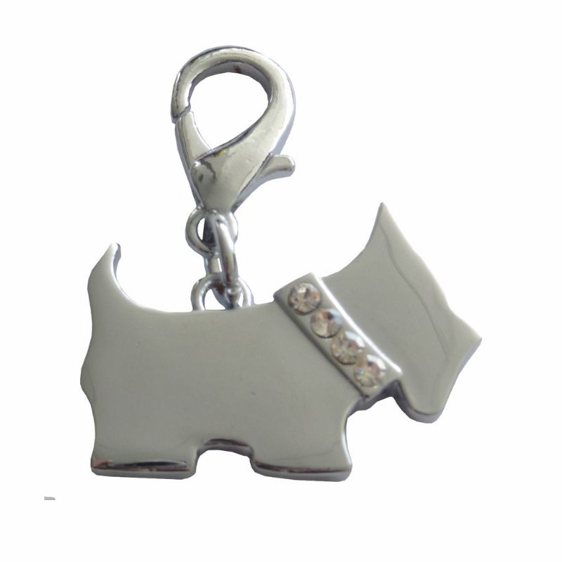 ID Tags & Charms | Scotty Dog Collar Charm – Silver/ Clear Crystals