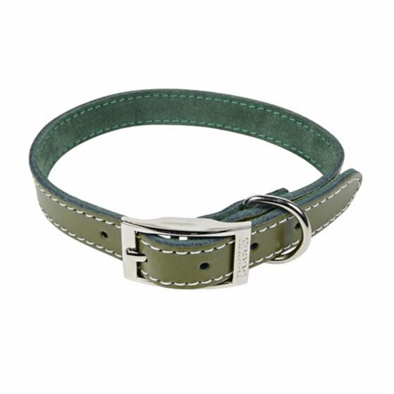 Leather Dog Collars & Leads | DOGUE Classic Stitch Leather Dog Collar – Forest Green – Australian Made