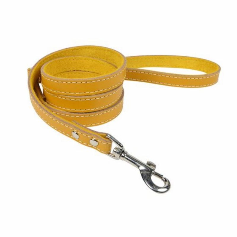 Leather Dog Collars & Leads | DOGUE Classic Stitch Leather Dog Lead – Mustard – Australian Made