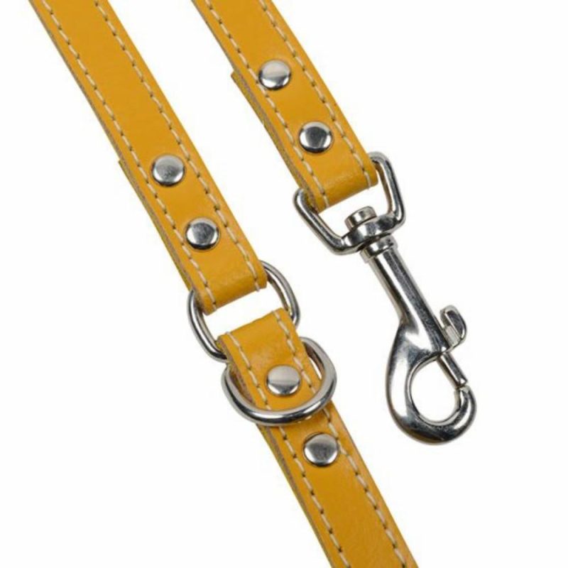 Leather Dog Collars & Leads | DOGUE Classic Stitch Leather Dog Lead – Mustard – Australian Made