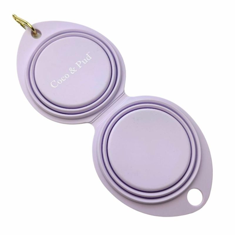 Travel Accessories | Collapsible Portable Silicone Travel Double Dog Bowl- Lilac