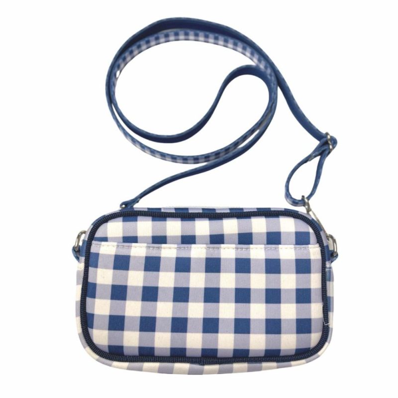 Travel Accessories | Gingham ‘Dog Walking’ Crossbody Bag – French Navy