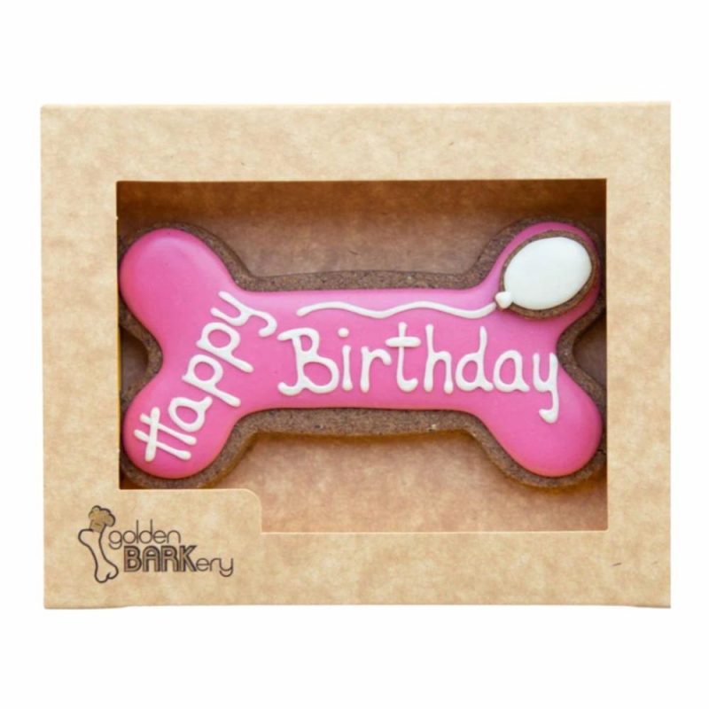 Treats | Golden Barkery Dog Biscuits – Happy Birthday Dog Bone Pink