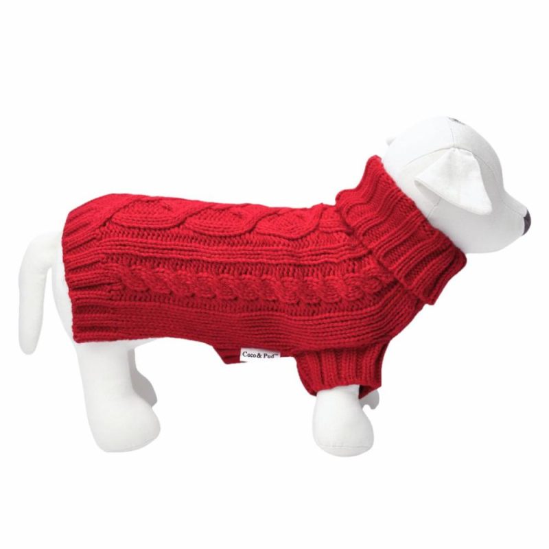 Wool Sweaters | Coco Cable Dog Sweater/ Dog Jumper – Barn Red