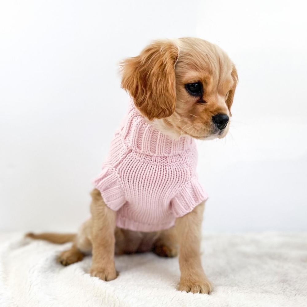 Wool Sweaters | Coco Cable Dog Sweater/ Dog Jumper – Blush Pink