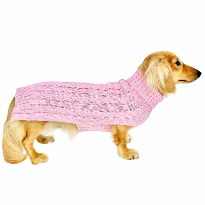 Wool Sweaters | Dachshund Cable Dog Sweater/ Dog Jumper – Light Pink