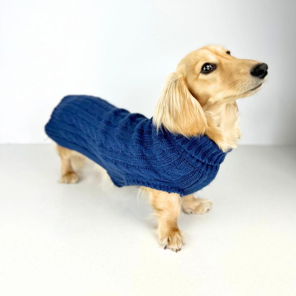 Wool Sweaters | Dachshund Cable Dog Sweater/ Dog Jumper – Navy