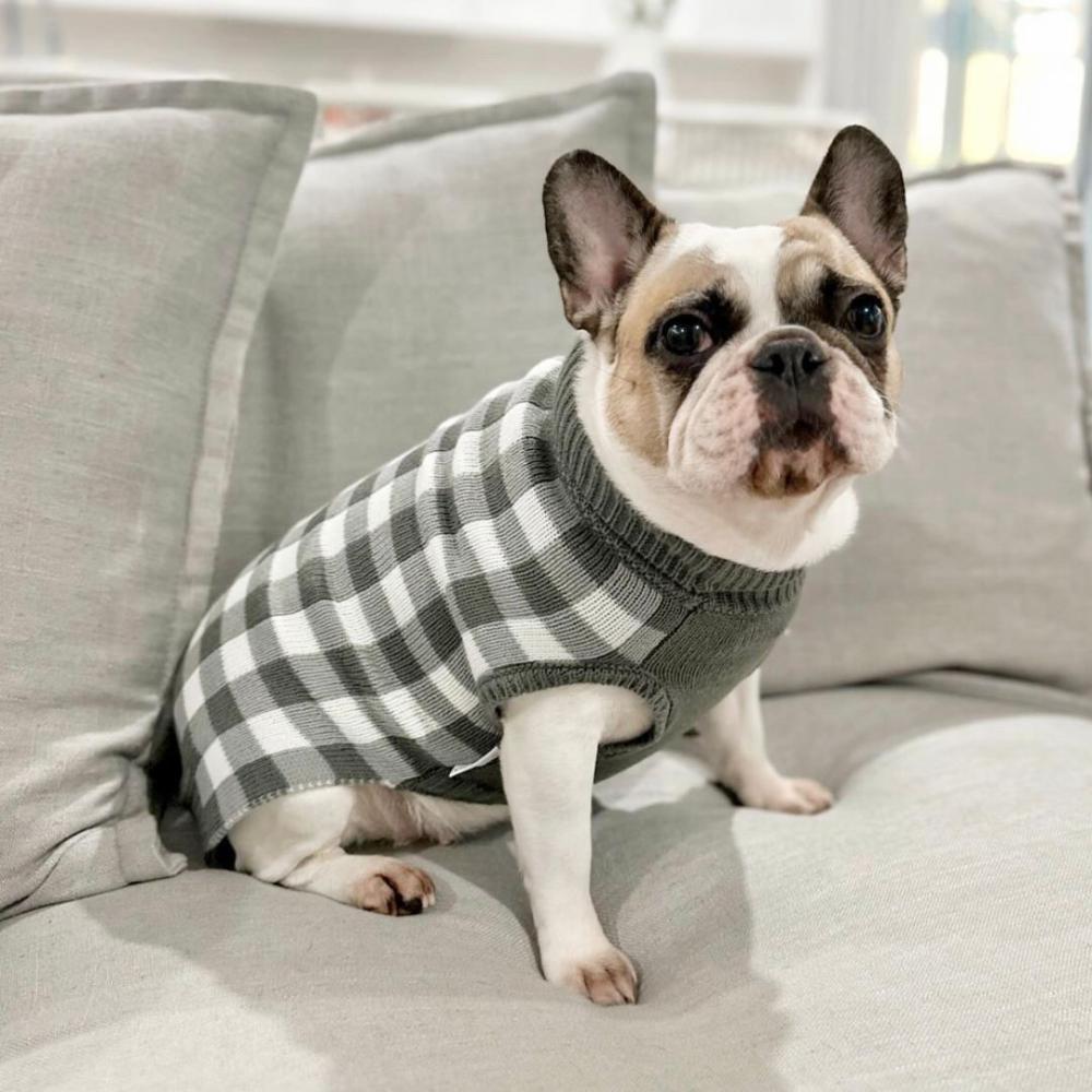 Wool Sweaters | Gingham Dog Sweater/ Dog Jumper – Grey