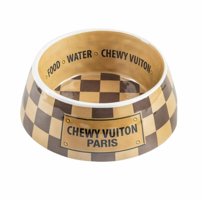 Bowls | Checker Chewy Vuiton Dog Bowl – 3 Sizes