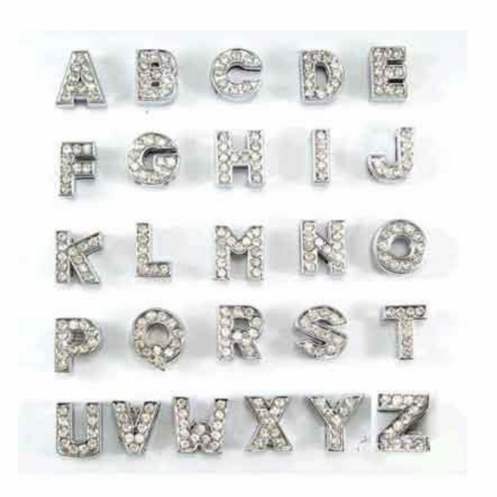 ID Tags & Charms | Crystal Alphabet Slide Letters – Silver 10mm