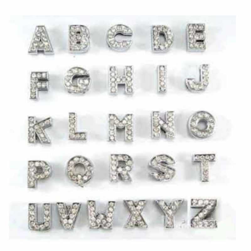 ID Tags & Charms | Crystal Alphabet Slide Letters – Silver 12mm